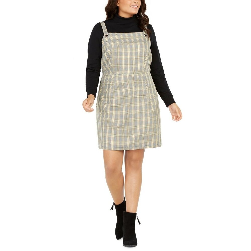 Be Bop Trendy Plus Size Plaid Jumper Dress, 2X,